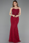 Kirschrot Abendkleid Spitze Lang ABU5734