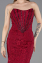 Kirschrot Abendkleid Spitze Lang ABU5734