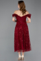Partykleid Midi Perlenbesetzt Weinrot ABK2594