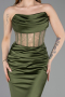Khaki Abendkleid İm Meerjungfrau-Stil Satin Lang ABU5888
