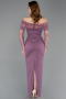 Lavendel Abendkleid Perlenbesetzt Lang ABU5550