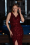 Weinrot Abendkleid Lang ABU5281