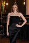 Schwarz Abendkleid İm Meerjungfrau-Stil Satin Lang ABU5820