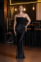 Schwarz Abendkleid İm Meerjungfrau-Stil Satin Lang ABU5820