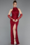 Weinrot Abendkleid İm Meerjungfrau-Stil Spitze Lang ABU5598