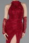 Weinrot Abendkleid İm Meerjungfrau-Stil Spitze Lang ABU5598