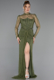Khaki Standesamtkleid Spitze Lang ABU5736