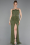 Khaki Standesamtkleid Spitze Lang ABU5736