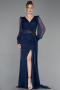 Standesamtkleid Lang Spitze Marineblau ABU6016