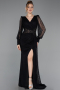 Standesamtkleid Lang Spitze Schwarz ABU6016