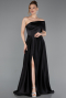 Abendkleid Lang Satin Schwarz ABU6019