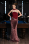 Weinrot Abendkleid İm Meerjungfrau-Stil Schuppig Lang ABU5703