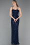 Abendkleid Lang Schuppig Marineblau ABU6039