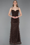 Standesamtkleid Lang Spitze Braun ABU6040