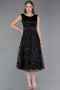 Abendkleid Midi Schuppig Schwarz ABK2602