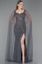 Anthrazit Abendkleid Steinbesetzt Lang ABU5751