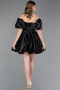 Partykleid Kurz Satin Schwarz ABK2605