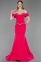 Fuchsie Abendkleid İm Meerjungfrau-Stil Lang ABU5755