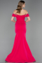 Fuchsie Abendkleid İm Meerjungfrau-Stil Lang ABU5755