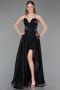 Abendkleid Lang Satin Schwarz ABU6049