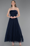 Marineblau Abendkleid Spitze Midi ABK2538