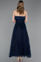 Marineblau Abendkleid Spitze Midi ABK2538