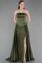 Khaki Abendkleid Satin Lang ABU5684
