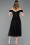 Schwarz Partykleid Perlenbesetzt Midi ABK2594