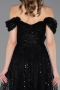 Schwarz Partykleid Perlenbesetzt Midi ABK2594