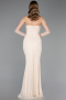 Beige Abendkleid İm Meerjungfrau-Stil Spitze Lang ABU5933