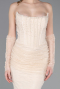 Beige Abendkleid İm Meerjungfrau-Stil Spitze Lang ABU5933