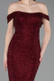 Abendkleid Lang Perlenbesetzt Weinrot ABU6057