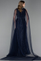 Abendkleid Lang Steinbesetzt Marineblau ABU6052