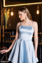 Partykleid Kurz Satin Eisblau ABK2603