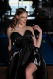 Abendkleid Lang Satin Schwarz ABU6049