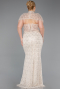 Beige Abendkleid İn Übergröße Perlenbesetzt Lang ABU5698