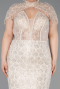 Beige Abendkleid İn Übergröße Perlenbesetzt Lang ABU5698