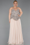 Beige Abendkleid İn Übergröße Chiffon Lang ABU5940