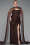 Abendkleid in Übergröße Lang Spitze Braun ABU6070