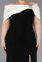Schwarz-Creme Abendkleid İn Übergröße Lang ABU3945