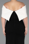 Schwarz-Creme Abendkleid İn Übergröße Lang ABU3945