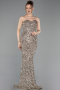 Abendkleid Lang Schuppig Beige ABU6041