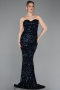 Abendkleid Lang Schuppig Marineblau ABU6041