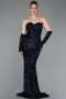 Abendkleid Lang Schuppig Marineblau ABU6041