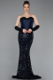Abendkleid Lang Schuppig Marineblau ABU6041