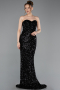 Abendkleid Lang Schuppig Schwarz ABU6041