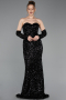 Abendkleid Lang Schuppig Schwarz ABU6041