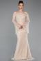Beige Abendkleid İm Meerjungfrau-Stil Schuppig Lang ABU5623