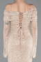 Beige Abendkleid İm Meerjungfrau-Stil Schuppig Lang ABU5623