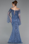 Indigo Abendkleid İm Meerjungfrau-Stil Schuppig Lang ABU5623